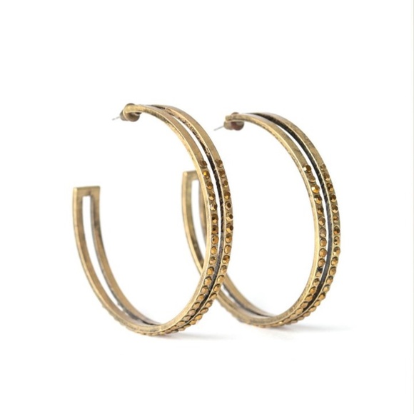 Aurum Rhinestone Brass Hoop Earrings - Picture 1 of 2